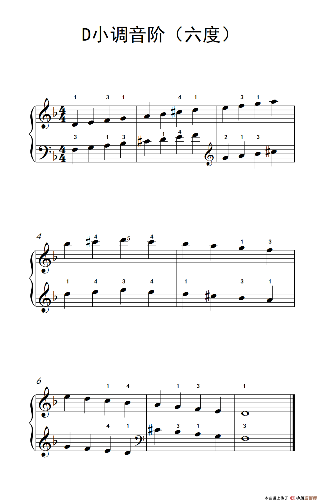 D小调音阶(六度)(儿童钢琴练习曲)