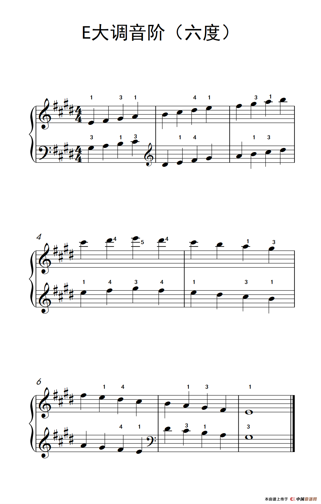 E大调音阶(六度)钢琴谱(孩子们的钢琴音阶