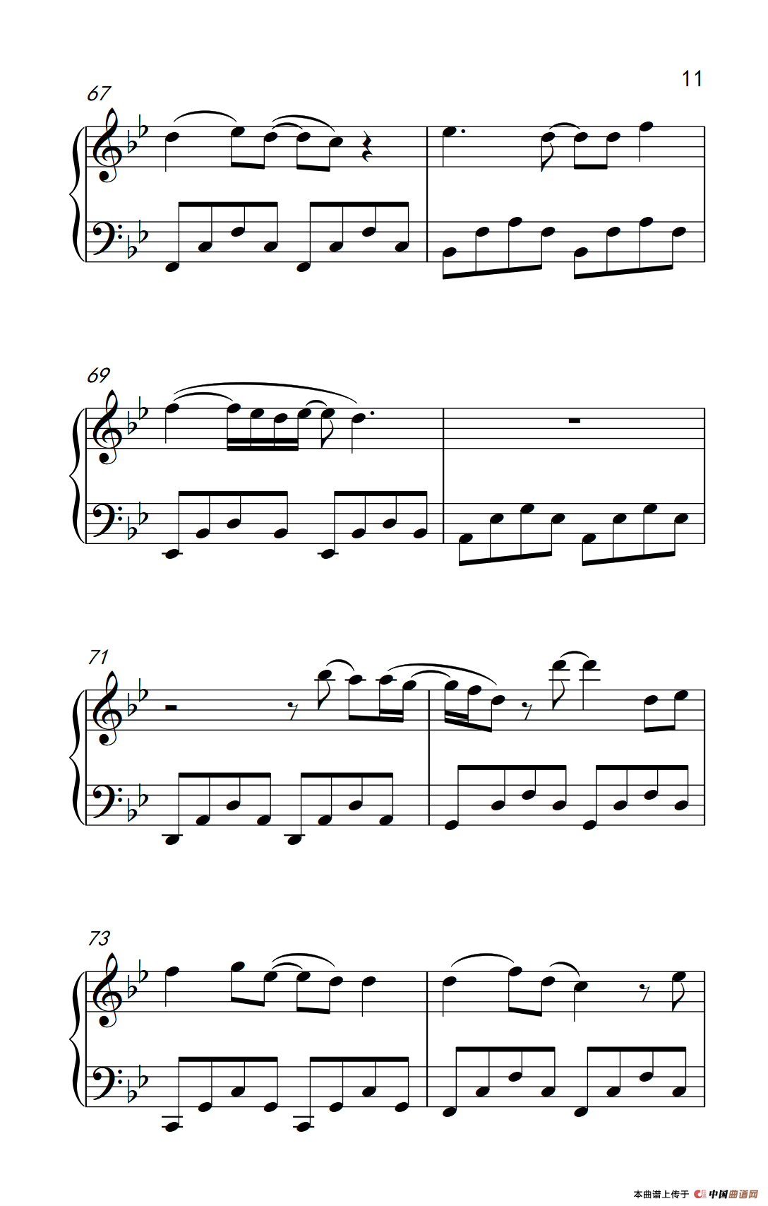 简单版《流着泪说分手》钢琴谱 - 金志文0基础钢琴简谱 - 高清谱子图片 - 钢琴简谱