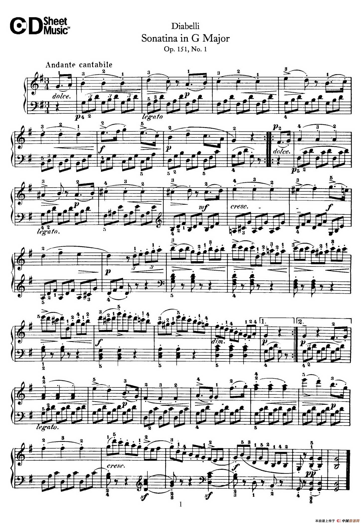 4 piano sonatinas(4首钢琴小奏鸣曲)钢琴谱(op.151 .图片