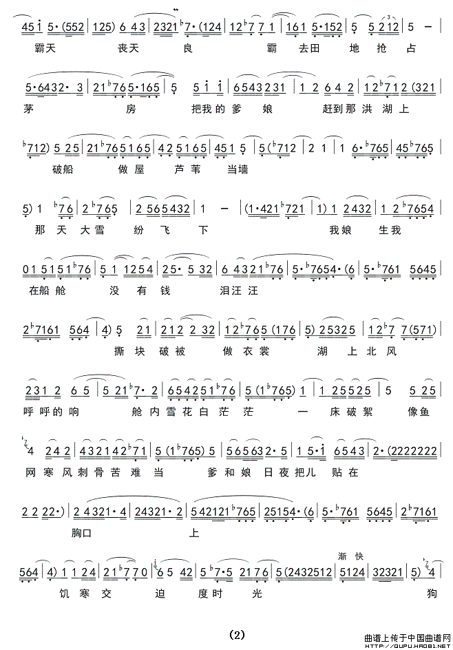 [秦腔曲谱]娘的眼泪似水淌(《洪湖赤卫队》选段)