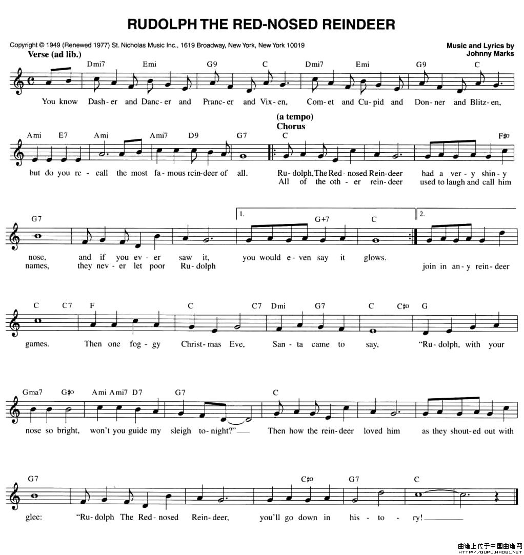 RUDOLPH THE RED-NOSED REINDEER(五线谱)(1)_原文件名:RUDOLPH THE RED-NOSED REINDEER1.jpg