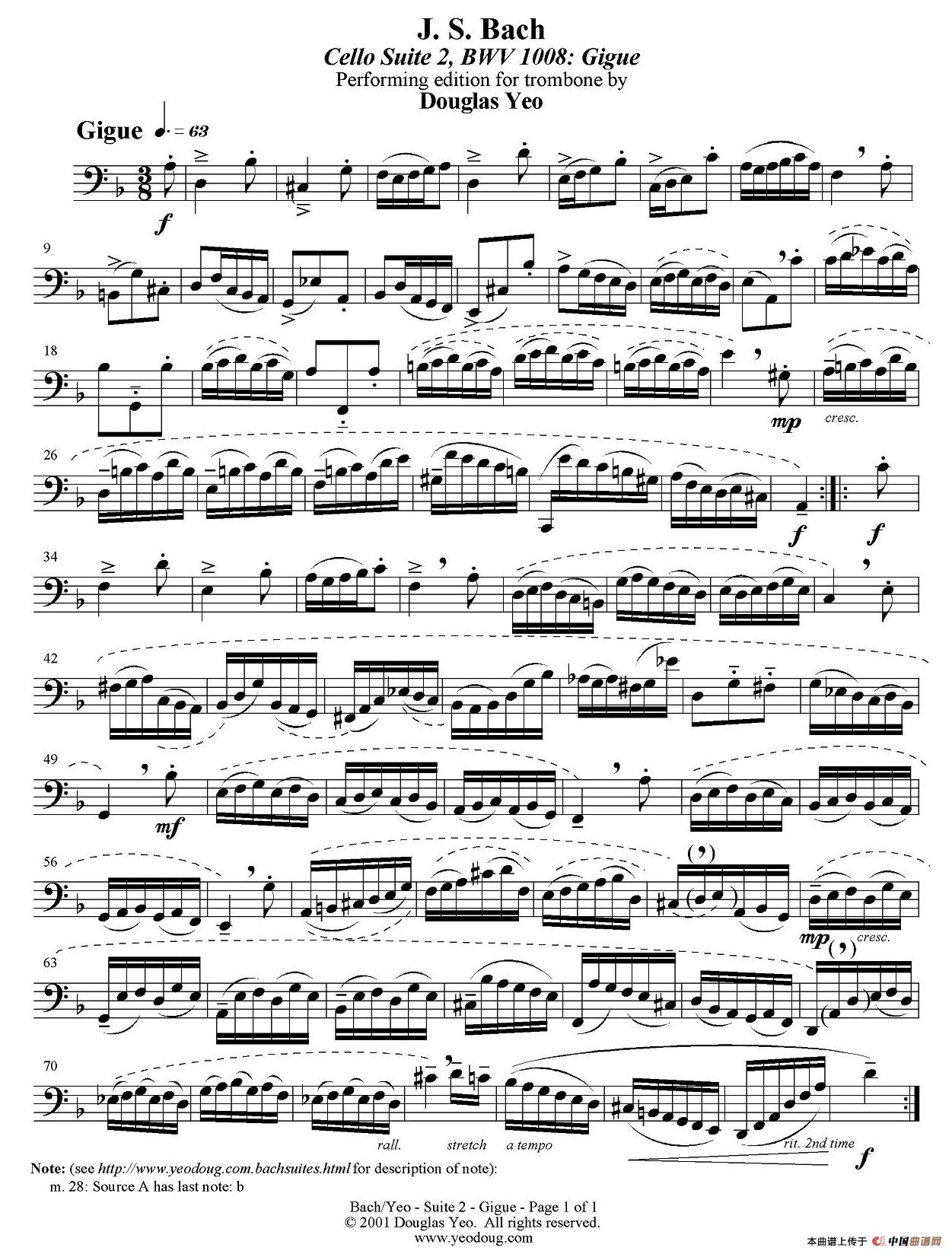 DouglasYeo-Gigue（吉格舞曲）（低音长号）铜管简谱