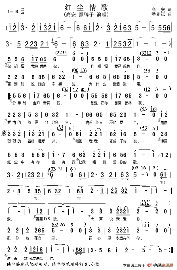 红尘情歌(高安词 潘龙江曲)(1)_原文件名:红尘情歌桃李醉春风记谱.gif