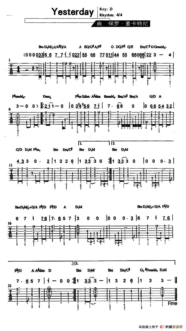 yesterday（指弹谱）