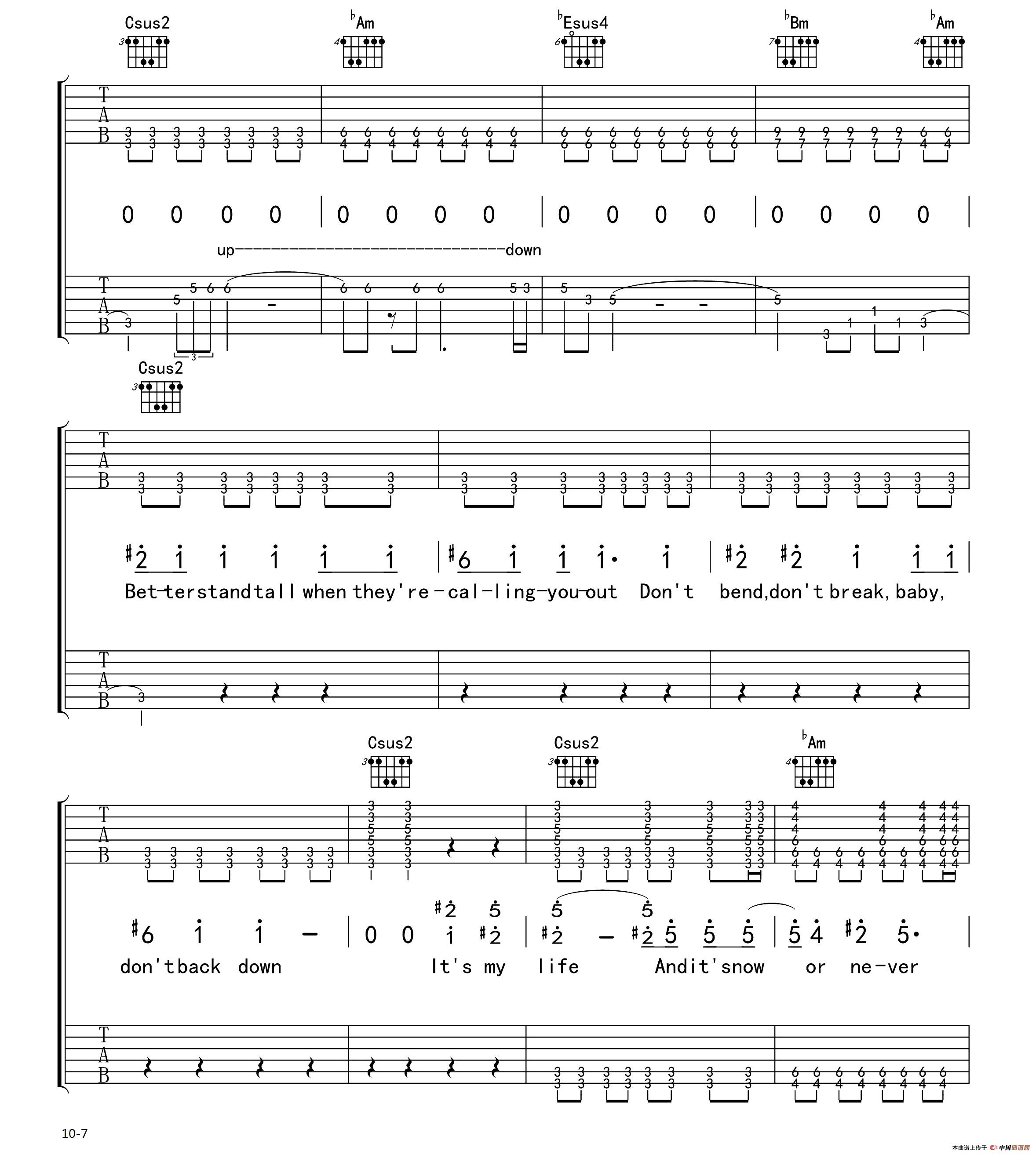 It's My Life sheet music for guitar solo (easy tablature) (PDF)