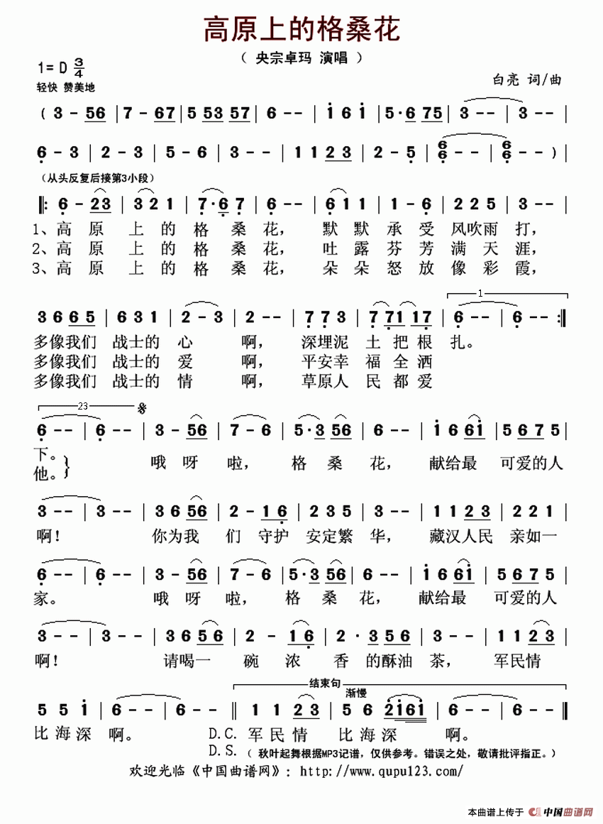 高原上的格桑花（白亮 词曲）