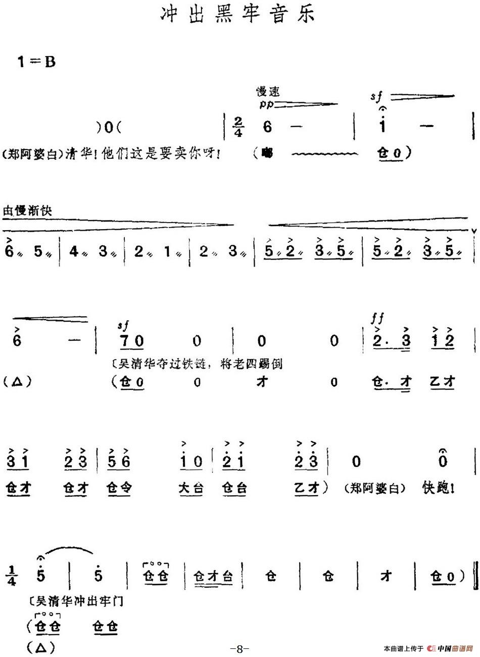 革命现代京剧《红色娘子军》全剧主旋律乐谱之序幕 冲出虎口(1)_原文件名:革命现代京剧《红色娘子军》全剧主旋律乐谱之序幕 冲出虎口3.jpg