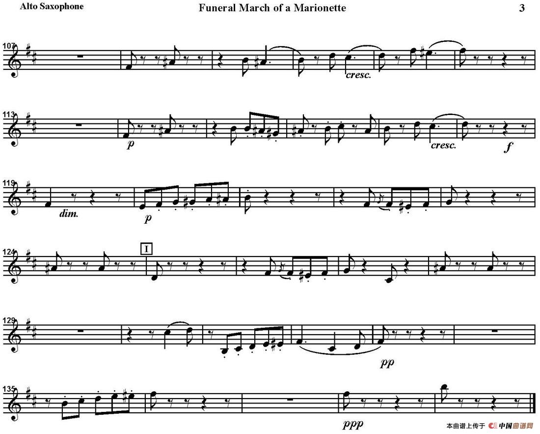FUNERAL MARCH OF A MARIONETTE（四重奏·中音萨克斯分谱）
