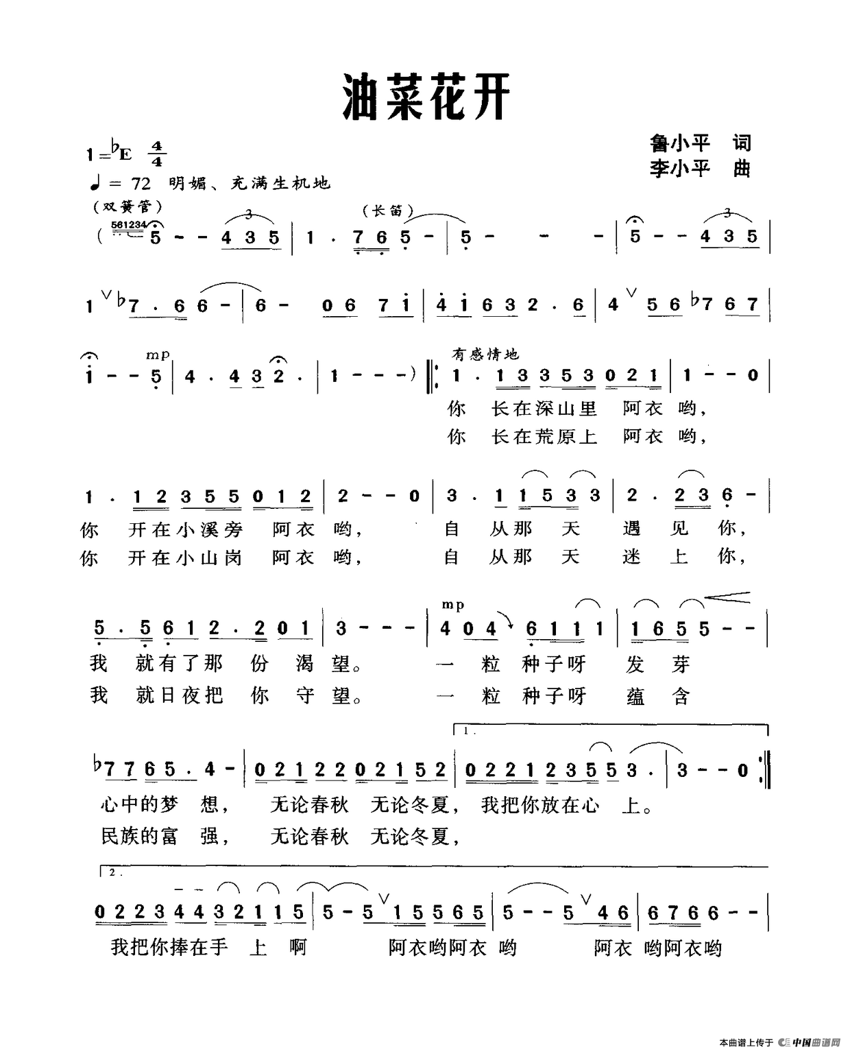 油菜花开(鲁小平词 李小平曲)(1)_原文件名:油菜花开.png
