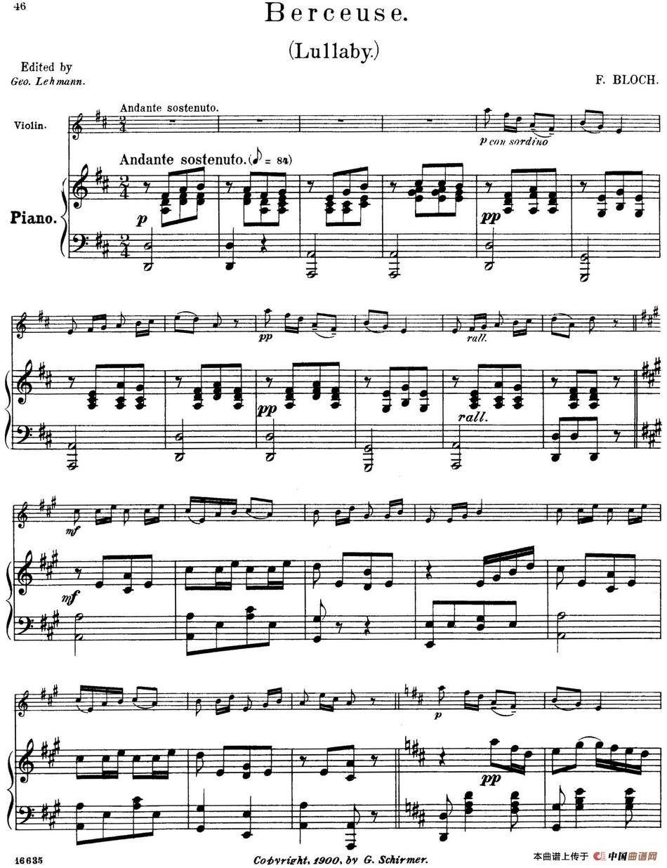 25首小提琴曲合集:Berceuse.(Lullaby.)(小提琴+钢琴伴奏)(1)_原文件名:LEHMANN, ed. 25 pieces PF improved page turns_页面_50.jpg
