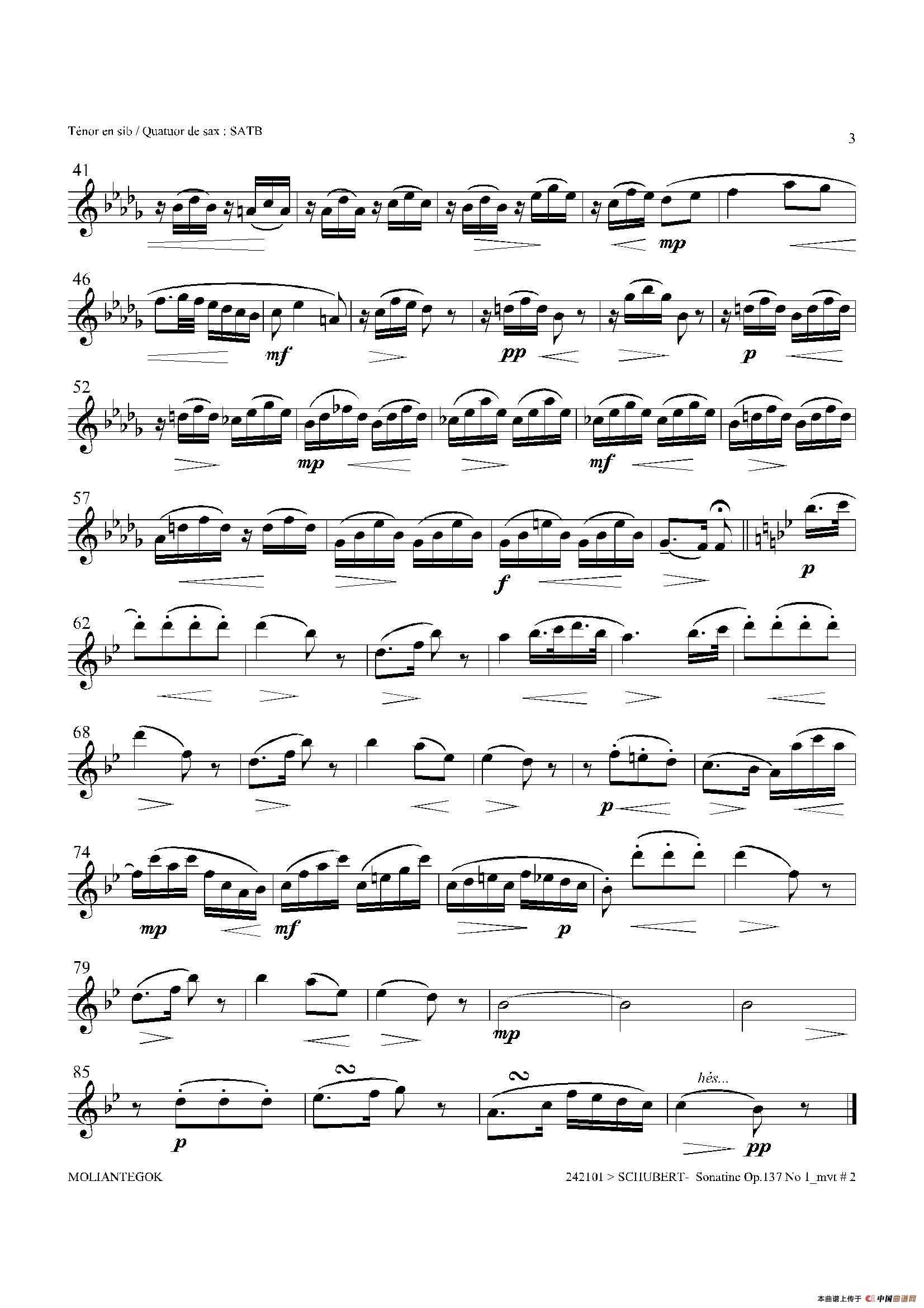 Sonatine Op.137 No 1（四重奏次中音萨克斯分谱）
