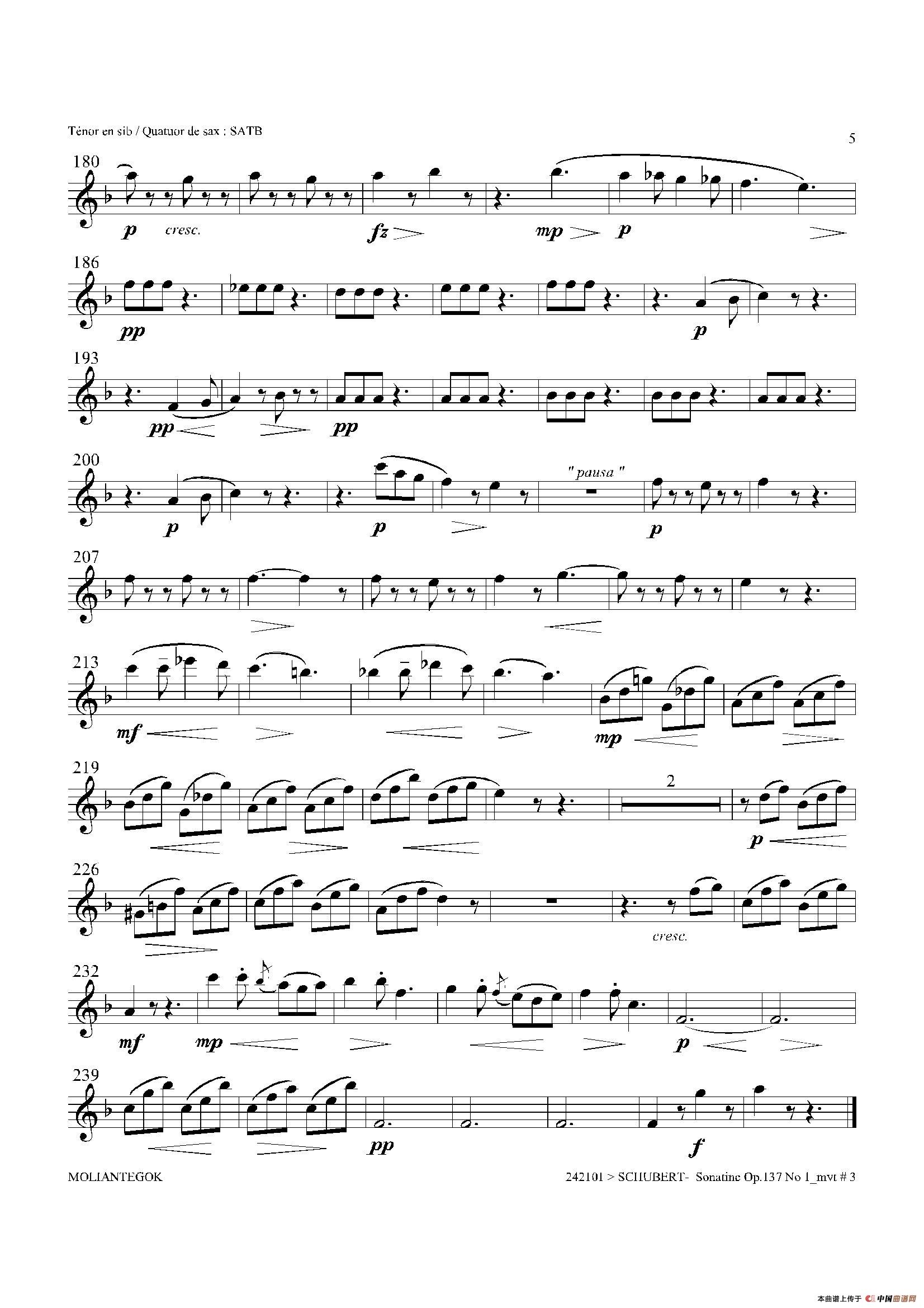 Sonatine Op.137 No 1（四重奏次中音萨克斯分谱）