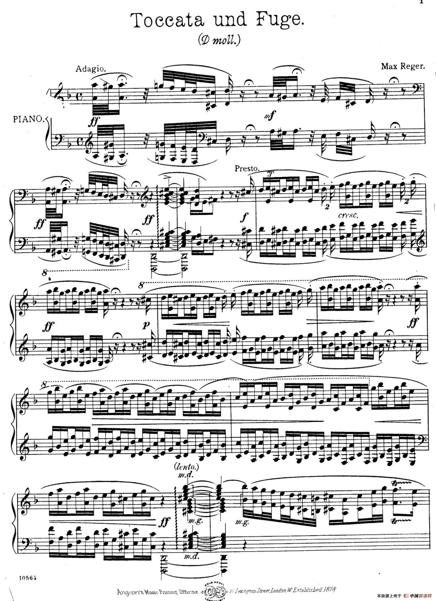 d小调托卡塔与赋格钢琴谱（BWV 565·马克斯·雷格改编版）_器乐乐谱_中国曲谱网