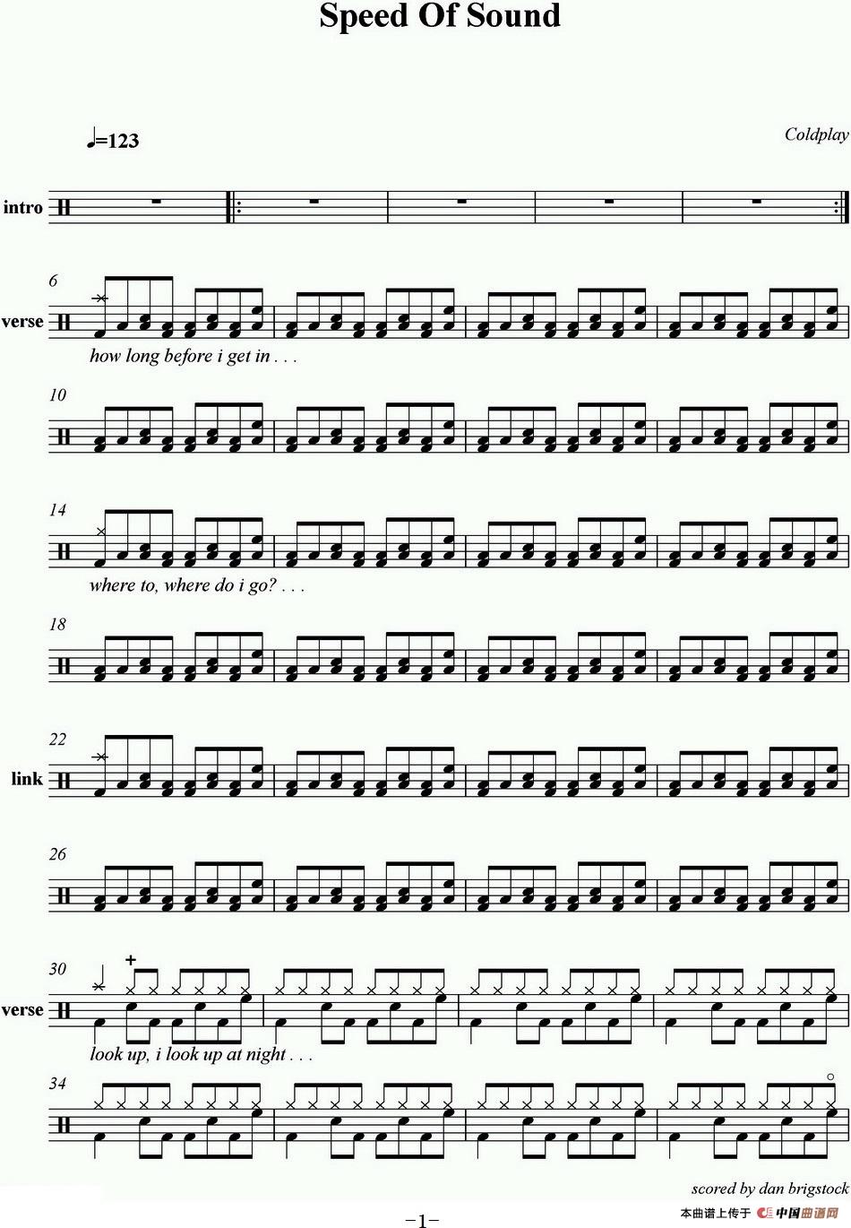 爵士鼓谱:Coldplay - Speed of sound(1)_原文件名:爵士鼓谱:Coldplay - Speed of sound-.jpg