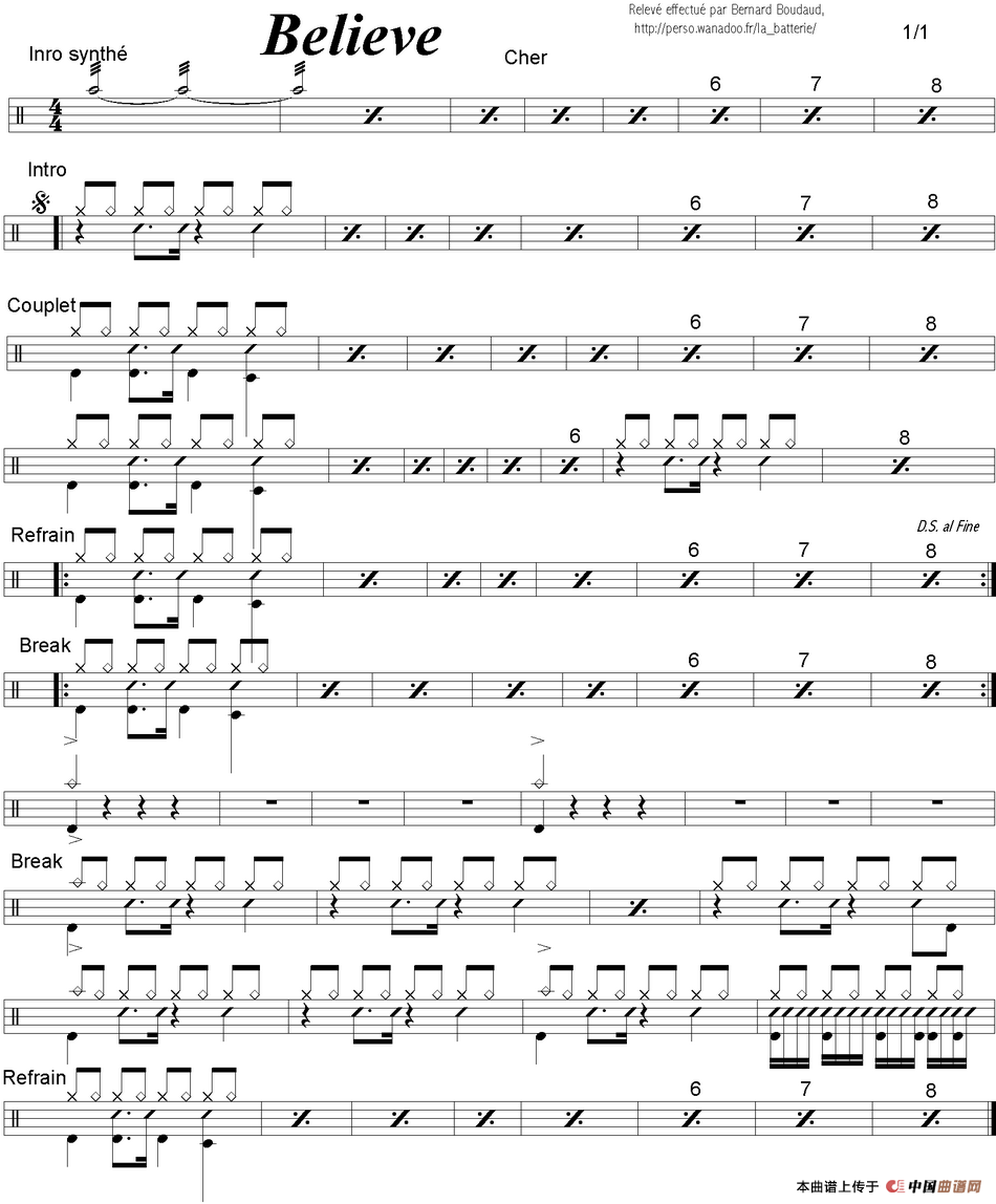 爵士鼓谱:Cher - Believe(1)_原文件名:爵士鼓谱:Cher - Believe.png