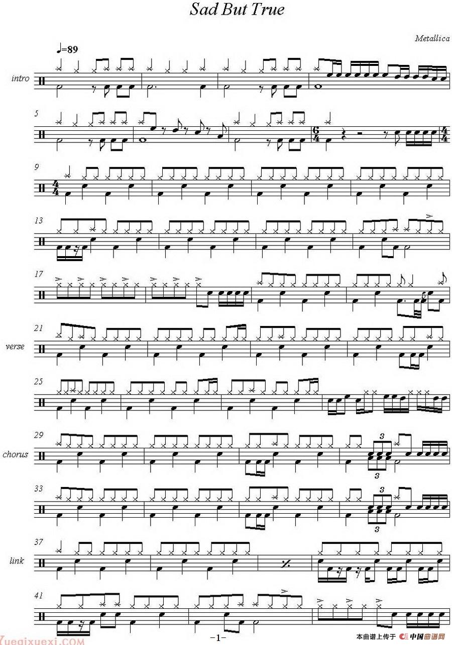 爵士鼓谱:Metallica - Sad But True(1)_原文件名:爵士鼓谱:Metallica - Sad But True.jpg
