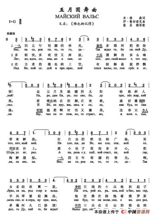 五月圆舞曲(МАЙСКИЙ ВАЛЬС)(中俄简谱)(1)_原文件名:五月圆舞曲(МАЙСКИЙ ВАЛЬС).jpg