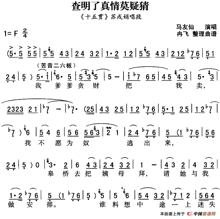 秦腔流行唱段精选:查明了真情莫疑猜(《十五贯》苏戌娟唱段)(1)_原文件名:秦腔流行唱段精选:查明了真情莫疑猜(《十五贯》苏戌娟唱段)马友仙演唱 冉飞整理曲谱-戏曲其他14.png