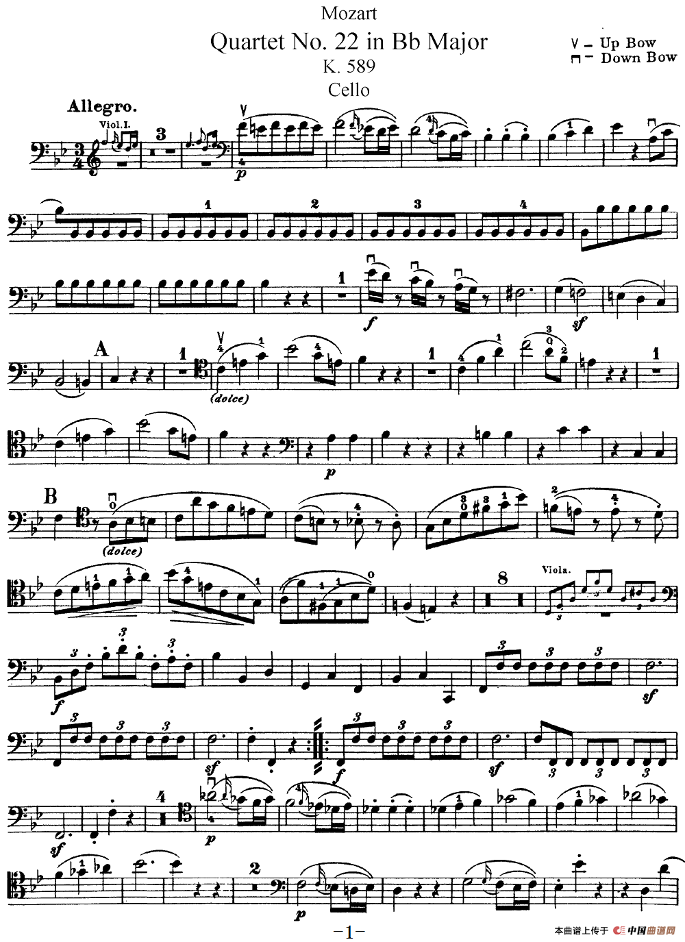 Mozart《Quartet No.22 in Bb Major,K.589》(Cello分谱)(1)_原文件名:Mozart《Quartet No.22 in Bb Major,K.589》(Cello分谱)_00.png