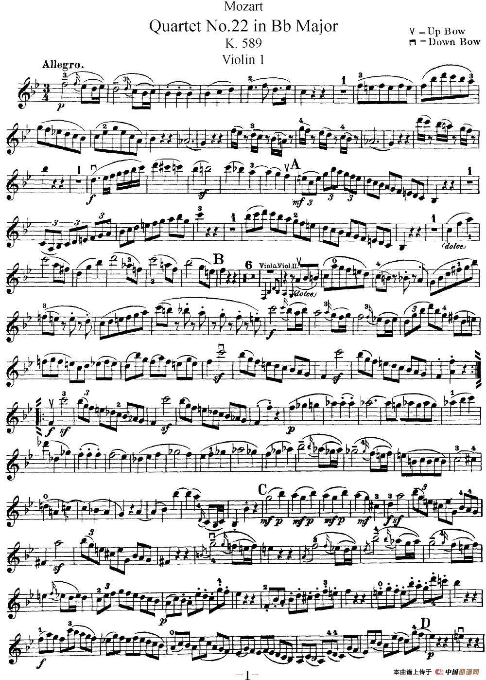 Mozart《Quartet No.22 in Bb Major,K.589》(Violin 1分谱)(1)_原文件名:Mozart《Quartet No.22 in Bb Major,K.589》(Violin 1分谱)_00.png