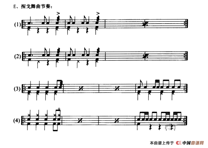 4条架子鼓华探戈舞曲节奏练习曲谱(1)_原文件名:111.png