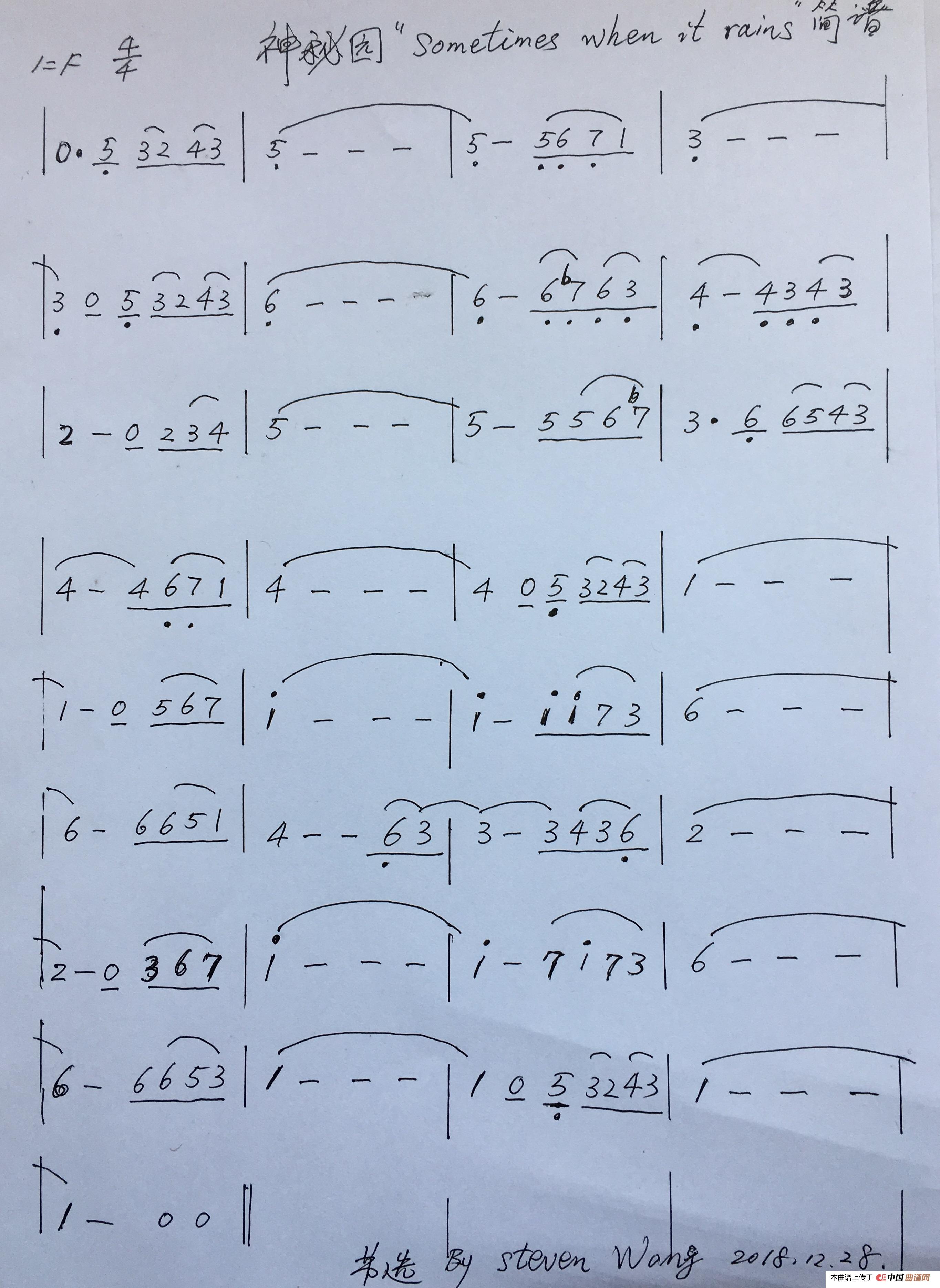 下雨的时候(sometimes when it rains)(1)_原文件名:下雨的时候-简谱