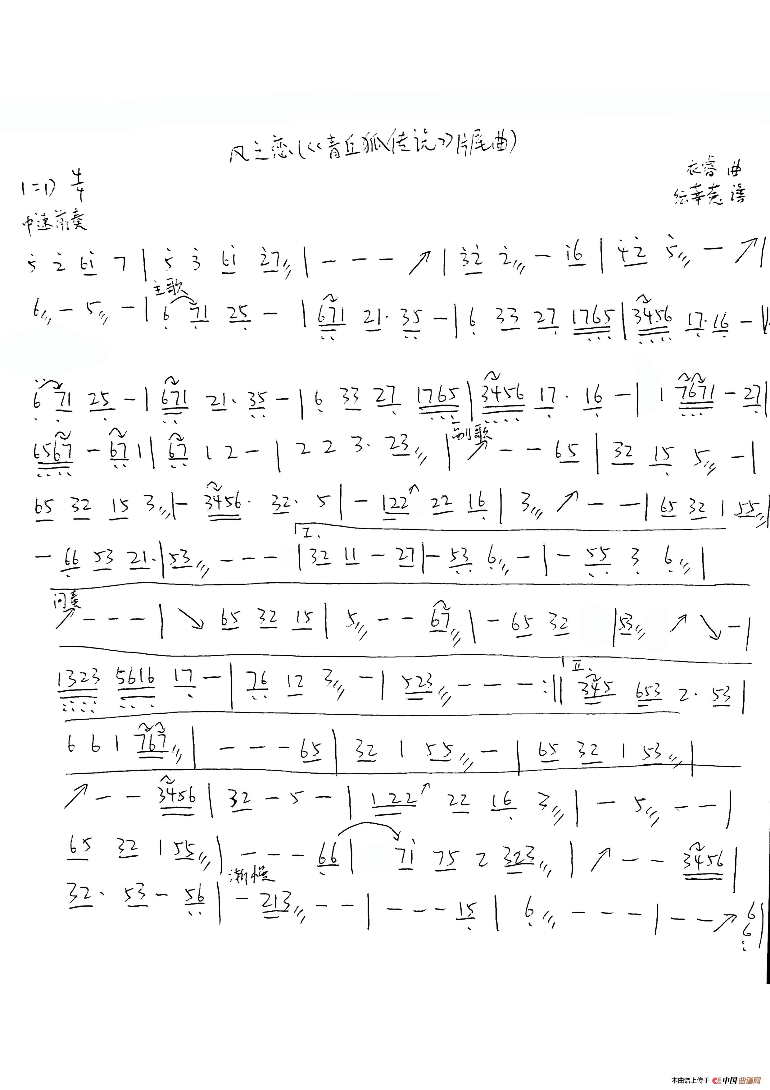 风之恋古筝谱(《青丘狐传说》片尾曲)(1)_原文件名:风之恋.jpg