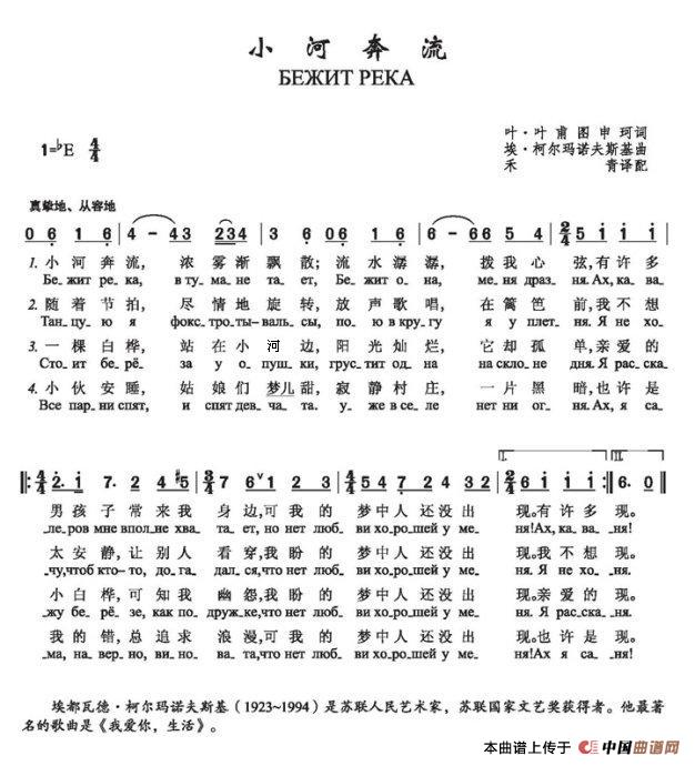 小河奔流(БЕЖИТ РЕКА)(中俄简谱)(1)_原文件名:小河奔流БЕЖИТ РЕКА.jpg