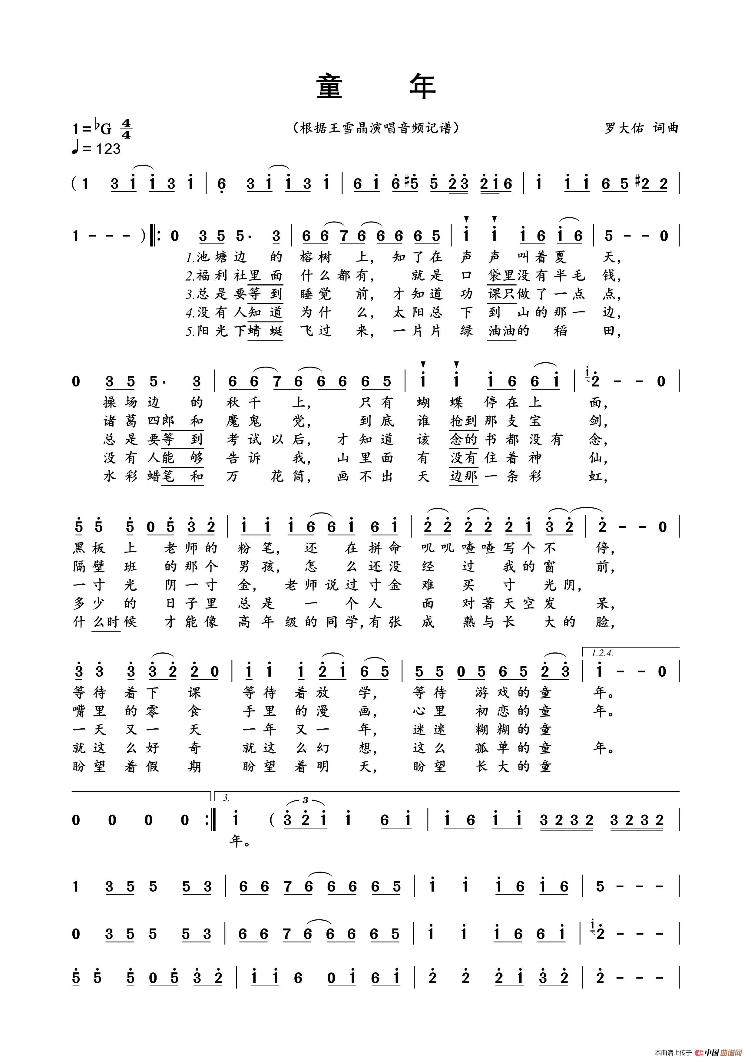 童年数字简谱图片