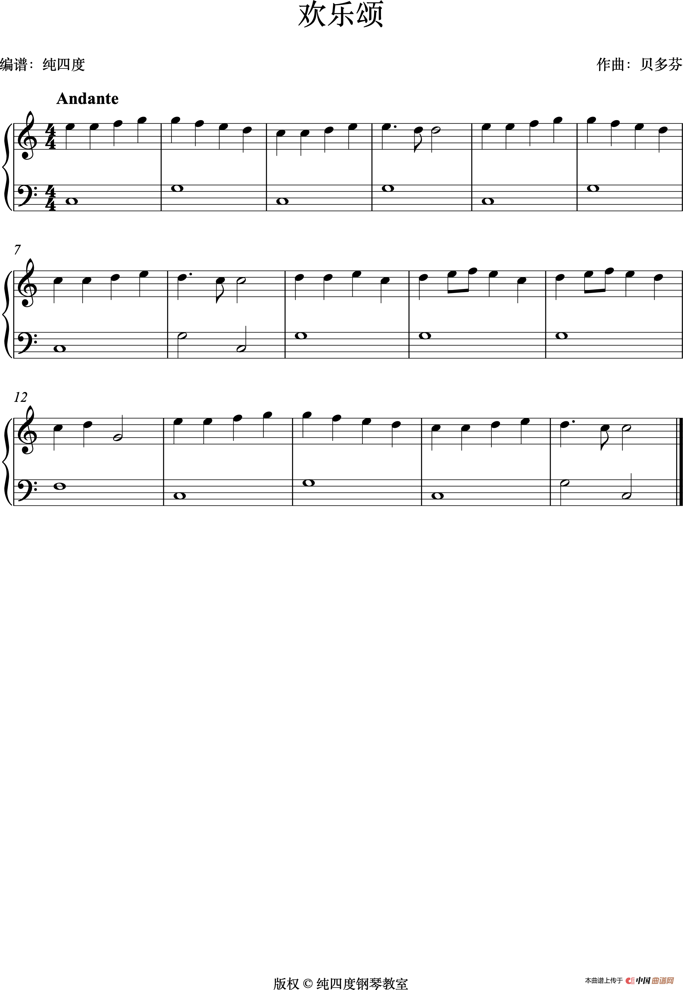 欢乐颂(单音简单版)吉他谱(图片谱,单音版,简单版)_Ludwig van Beethoven(路德维希·凡·贝多芬)
