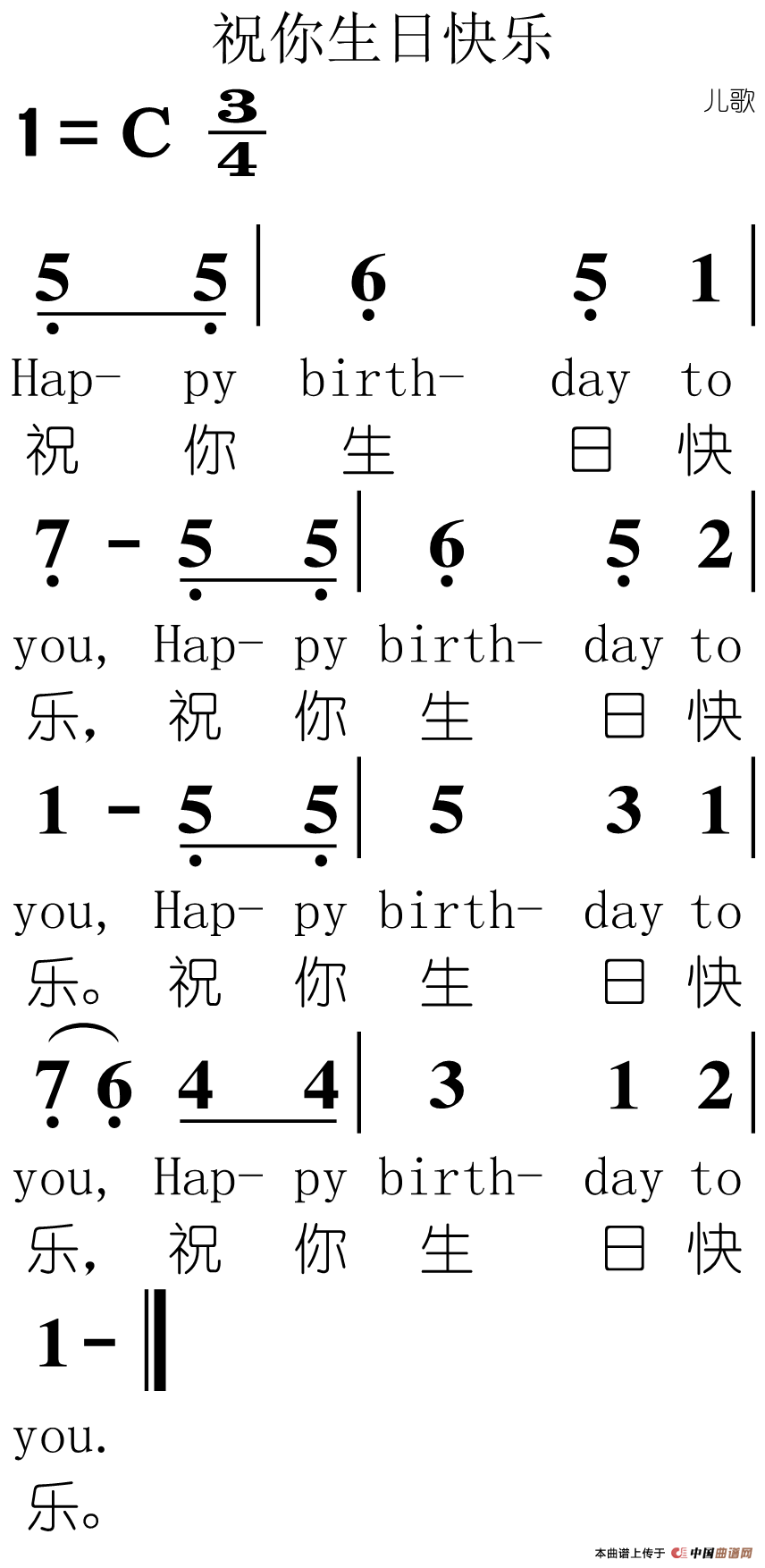 生日乐谱简谱数字图片