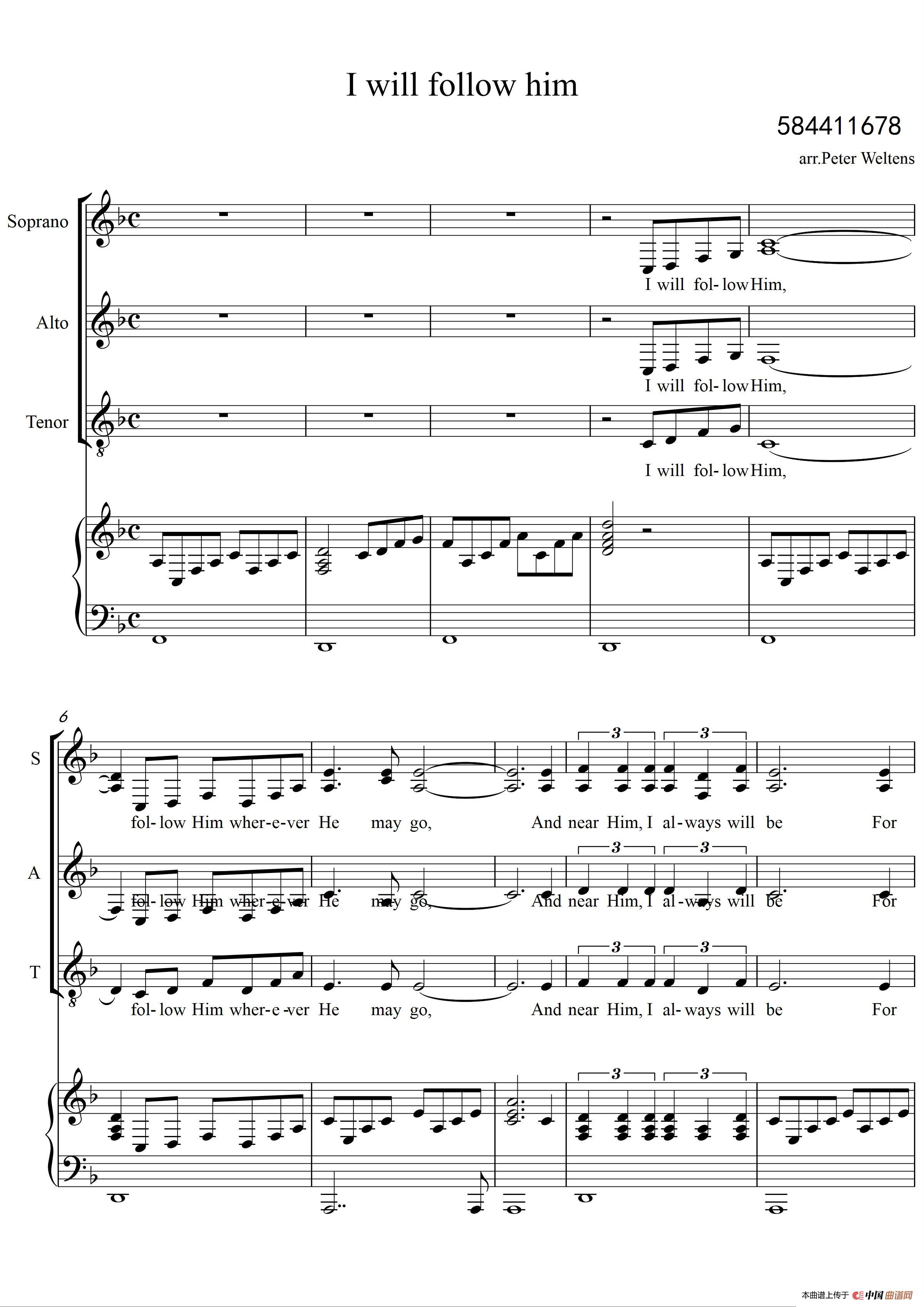 I will follow him我会跟着他合唱谱 （女声合唱）