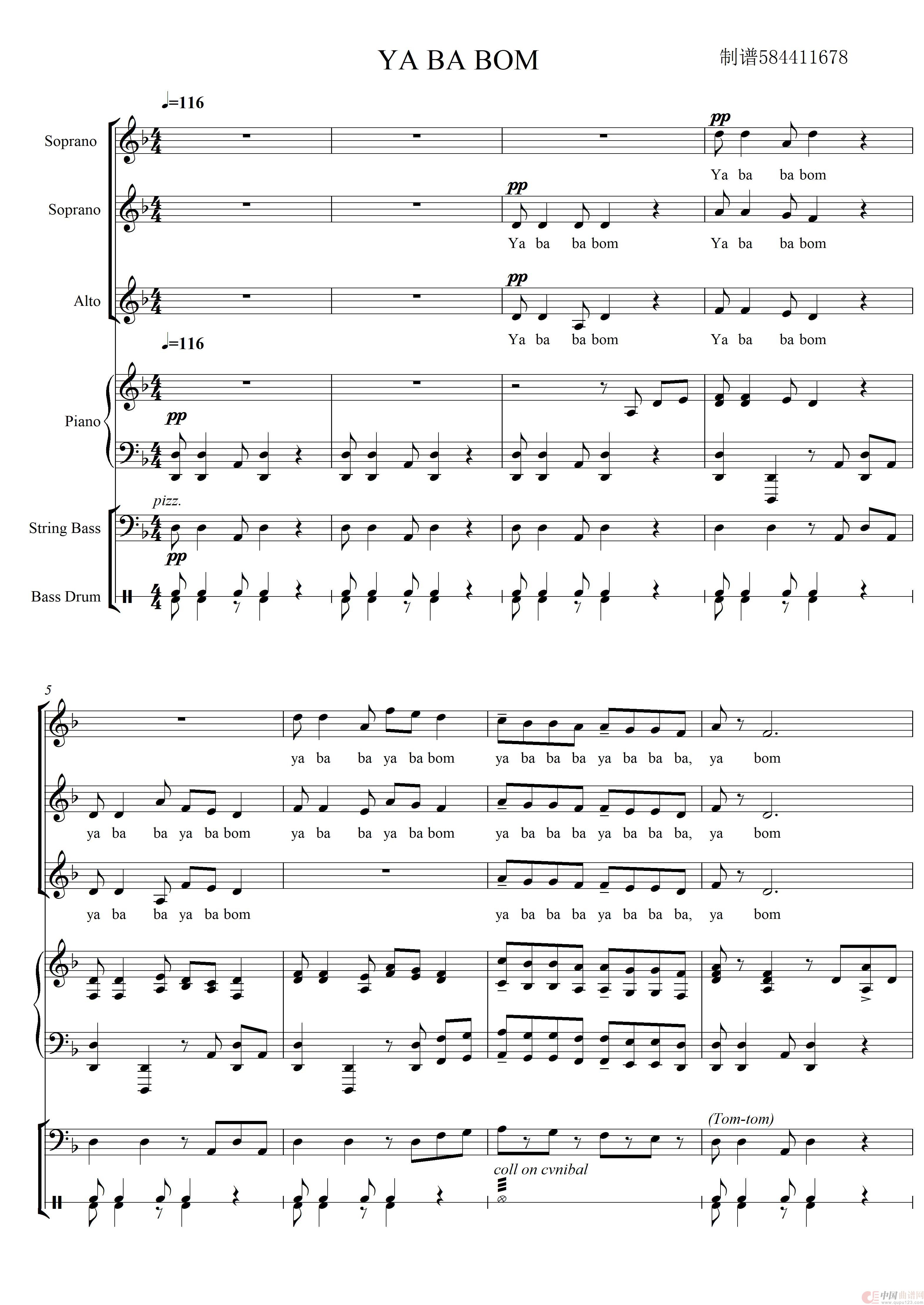 YA BA BOM雅巴邦三声部合唱谱