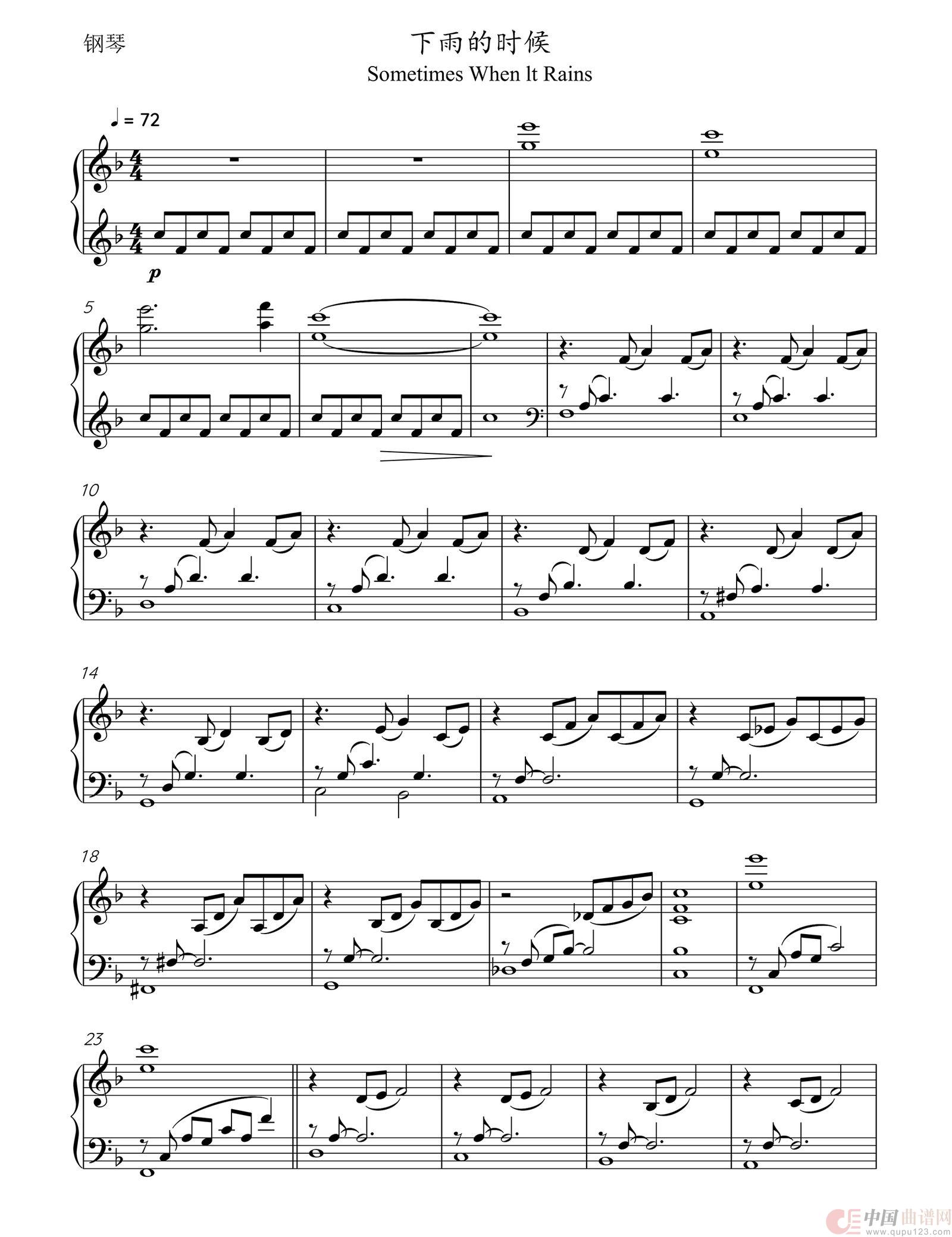 下雨的时候sometimes when it rains(钢琴 分谱)(1)_原文件名:下雨的时候-分谱-钢琴-1.jpg
