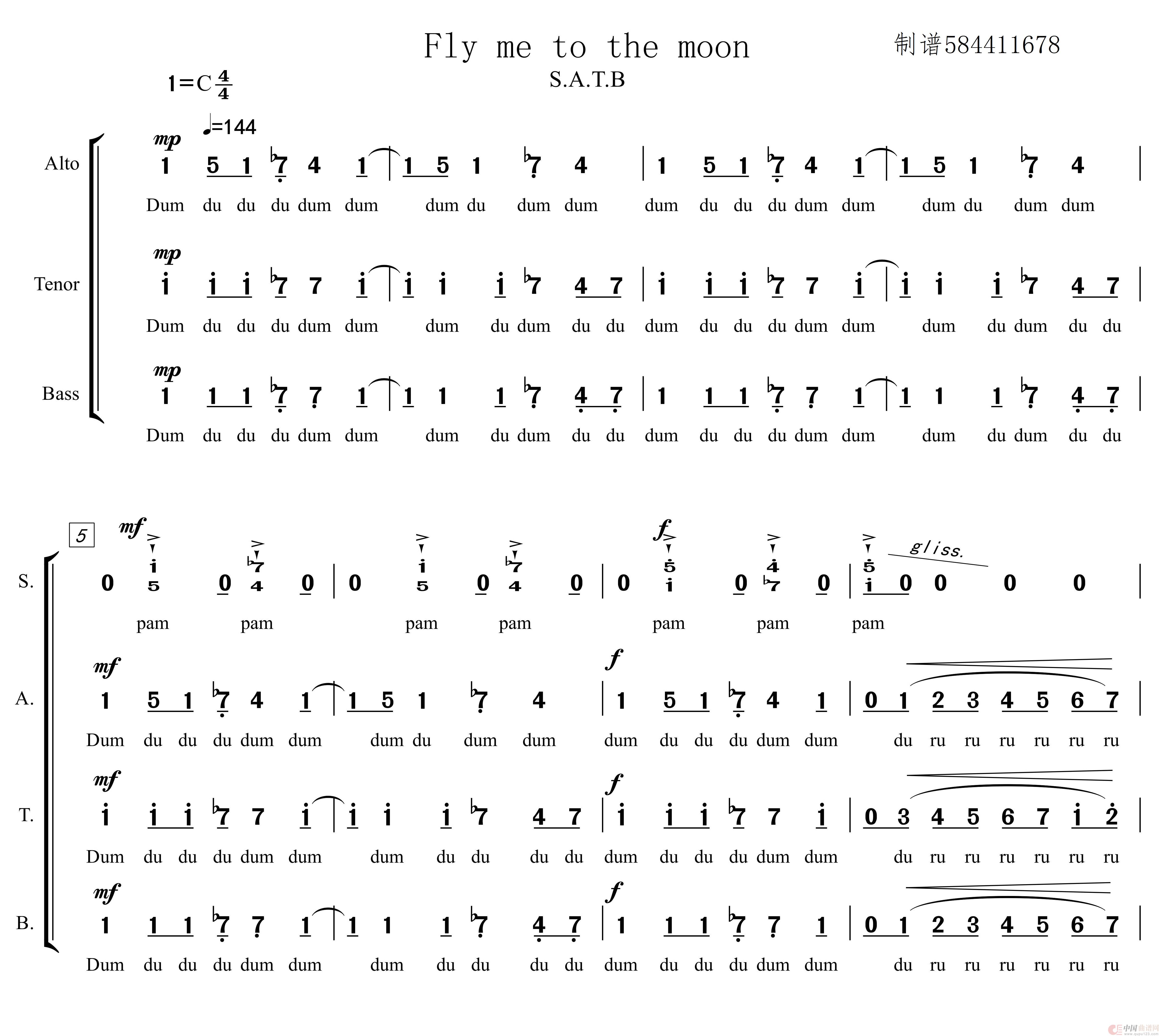 Fly me to the moon奔向月球混声合唱谱