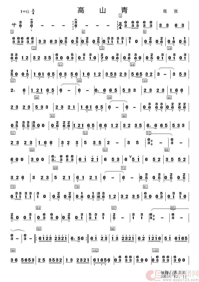 高山青-琵琶分谱1-2(俊杰根据录音记谱)(1)_原文件名:高山青-琵琶-1.jpg