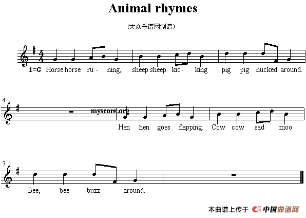 Animal rhymes(英文儿歌、五线谱)(1)_原文件名:111.gif