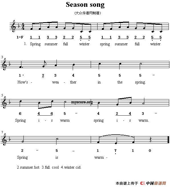 Season song（英文儿歌、线简谱混排版）