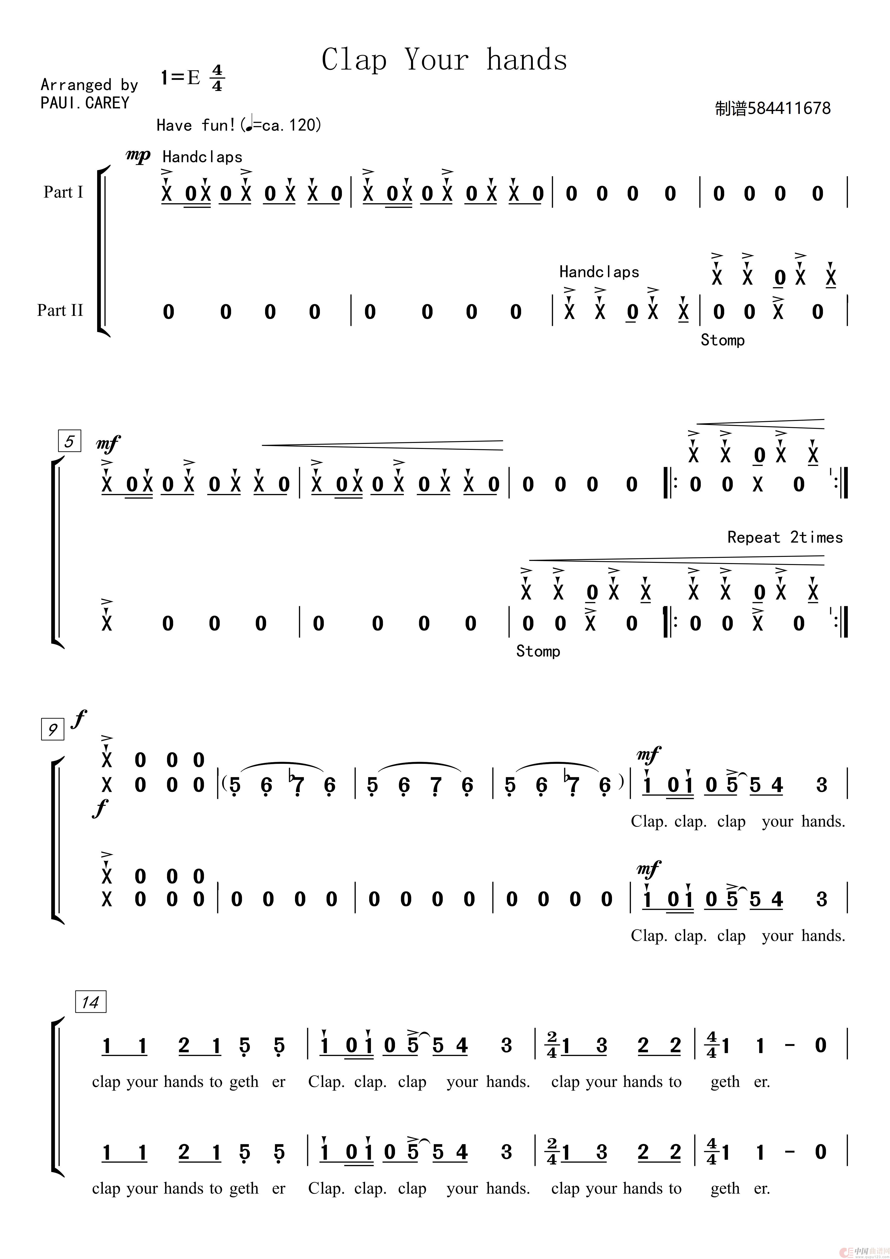 Clap Your hands合唱简谱(1)_原文件名:【简谱】Clap Your hands【合唱【原调-E】- - 副本_jp_0001.jpg