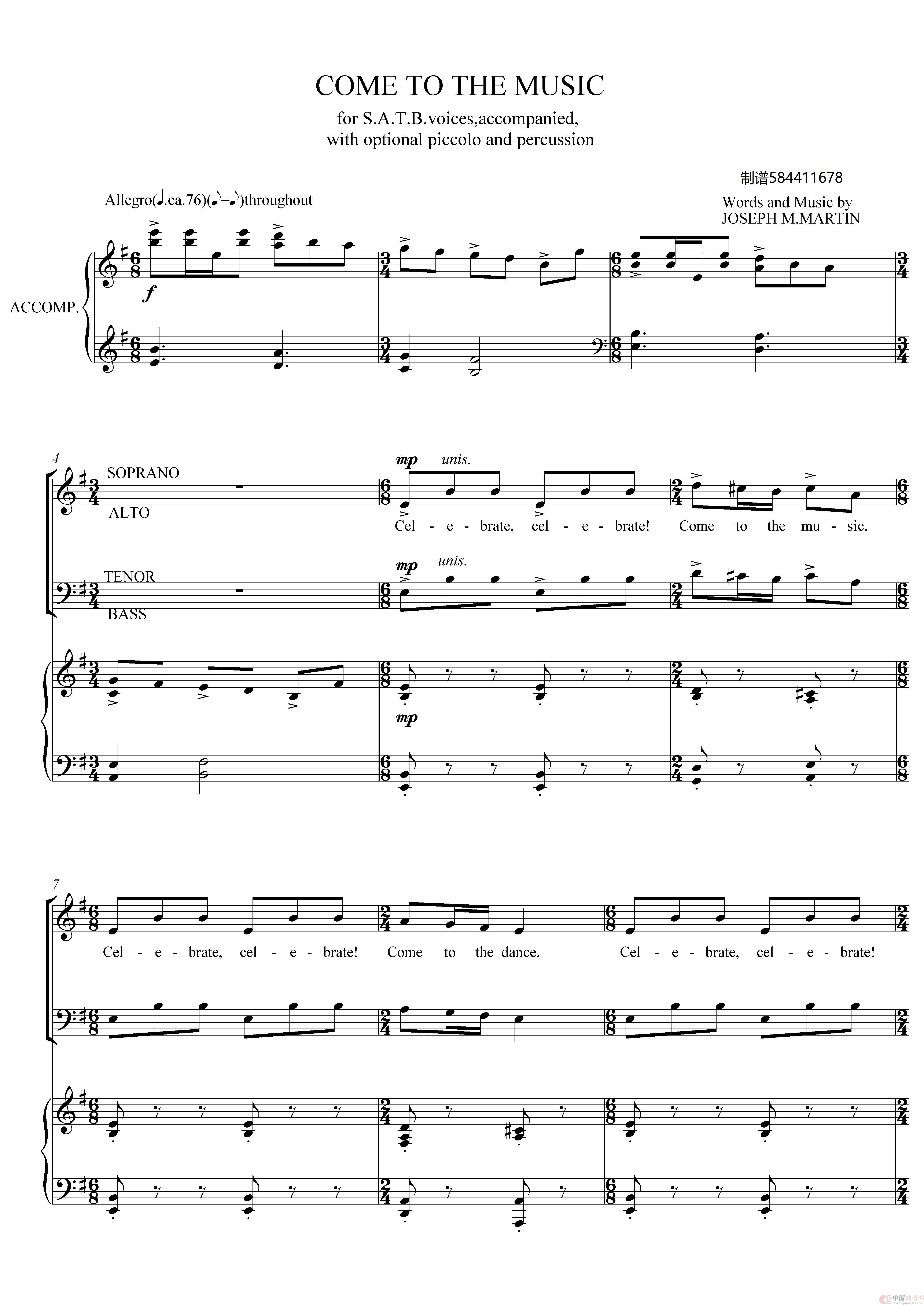 Come To The Music 来听音乐吧混声四部合唱谱(1)_原文件名:Come To The Music 来听音乐吧【混声四部【原调-G-降E-G-降A】15页-2LJ_0001.jpg