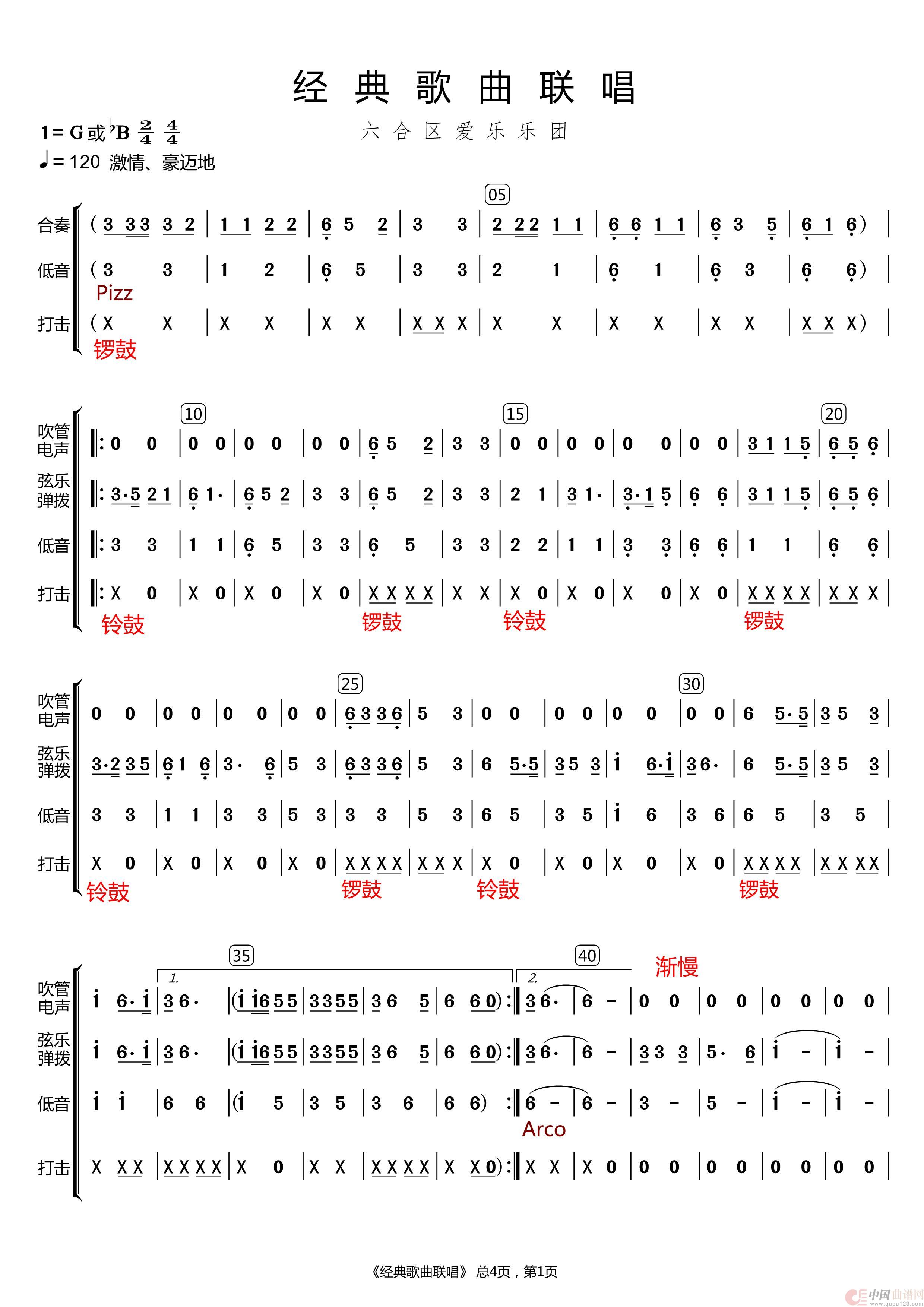 经典歌曲联唱(器乐合奏(总谱))(1)_原文件名:经典歌曲联唱_Page1.jpg